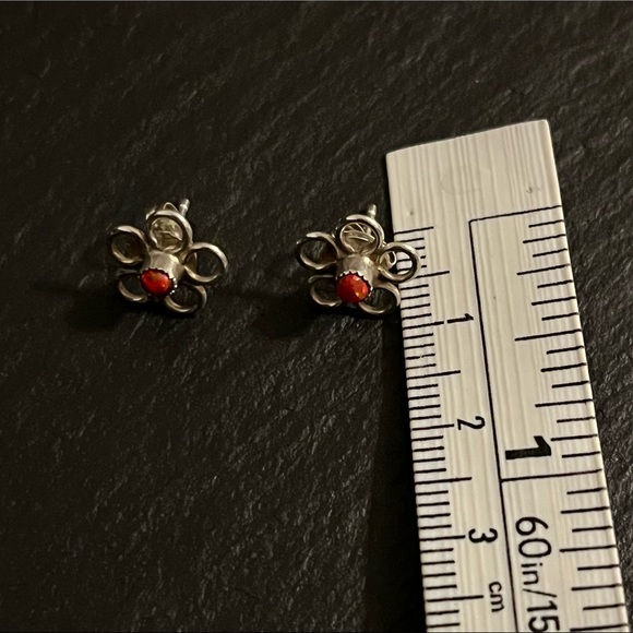 Handmade Sterling Silver Red Fire Opal Post Earrings - Picture 7 of 9